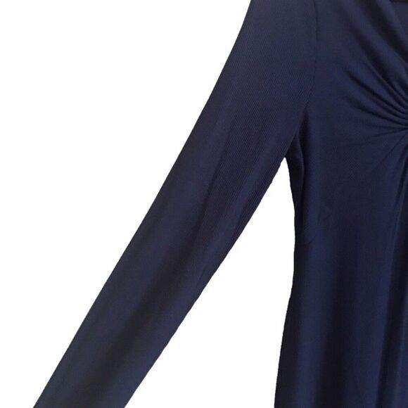 BCBG Women's Long Sleeve Ruched Dark Blue Dress with O-Ring at Bust-Line Size XS - Picture 4 of 6